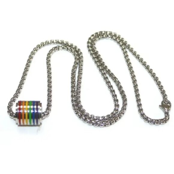 Titanium Steel Pride Barrel Rainbow Pendant Necklace for Women & Men - Picture 2 of 4
